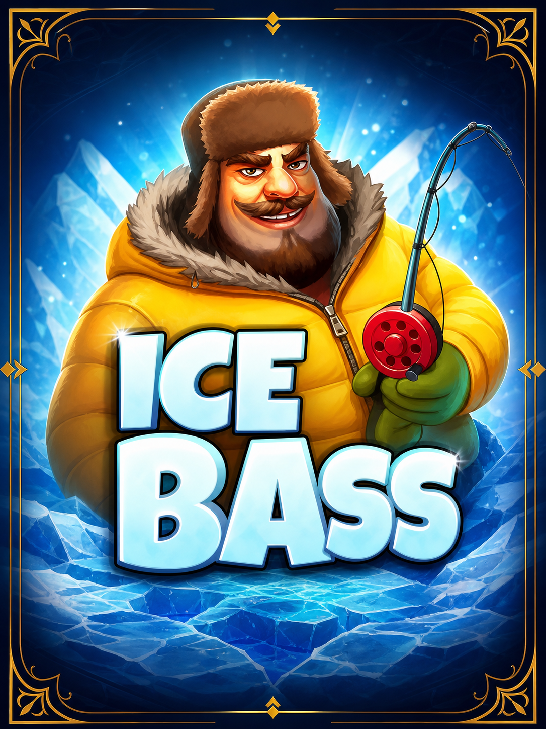 Ice Bass slot game - fisherman jigging through the ice with rising win multiplier